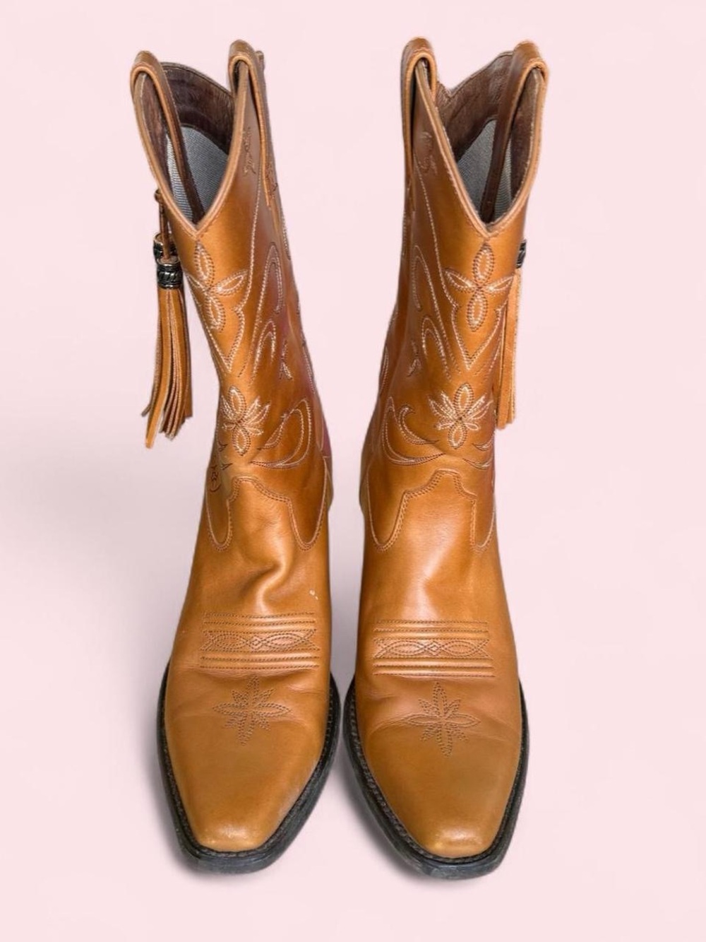 Ariat Tan Western Leather Tassel Mid-Calf Boots - Women